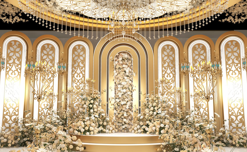 赫山香槟色调婚礼堂效果展示